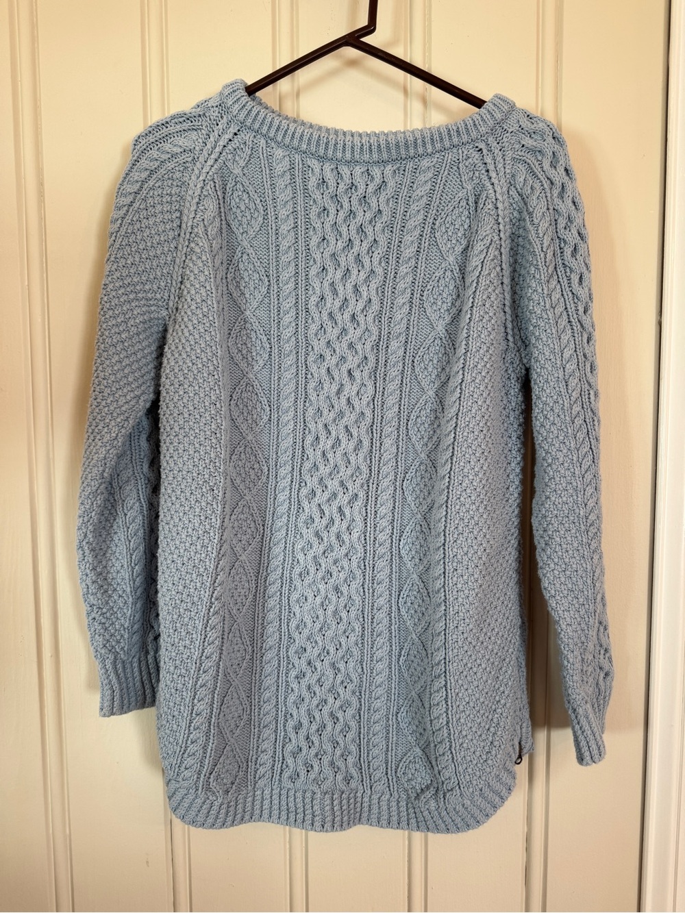Light Blue Chunky Cable Knit Gorpcore Sweater LL Bean Signature Large Coastal